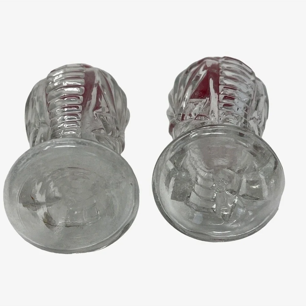 Vintage 30s-50s Hourglass Shaped‎ Cut Glass Plastic Top Red Salt Pepper Shakers